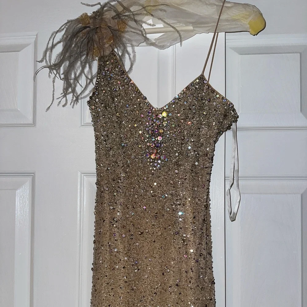 Mac Duggal / Embellishment Feather Detail hem gown - Picture 3 of 5